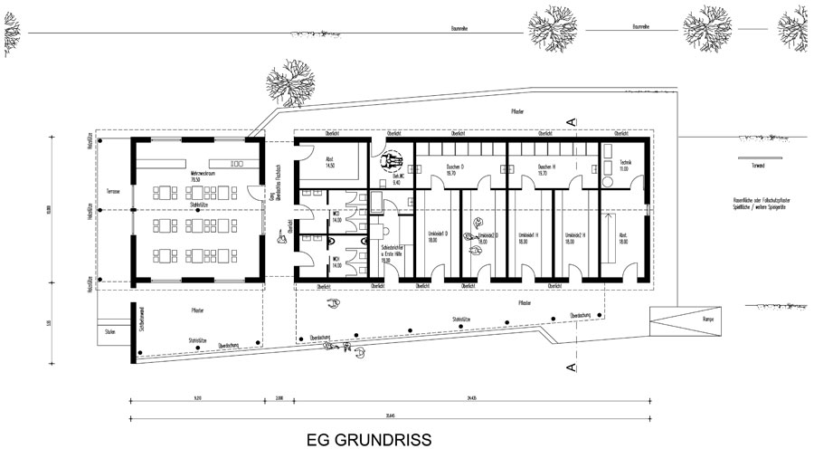 Neubau eines öffentlich nutzbaren Umkleidegebäudes mit Mehrzweckraum in Bielefeld - Grundriss
