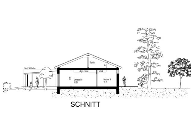 Neubau eines öffentlich nutzbaren Umkleidegebäudes mit Mehrzweckraum in Bielefeld - Schnitt