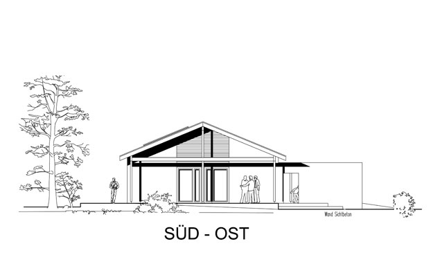 Neubau eines öffentlich nutzbaren Umkleidegebäudes mit Mehrzweckraum in Bielefeld - Ansicht Süd-Ost